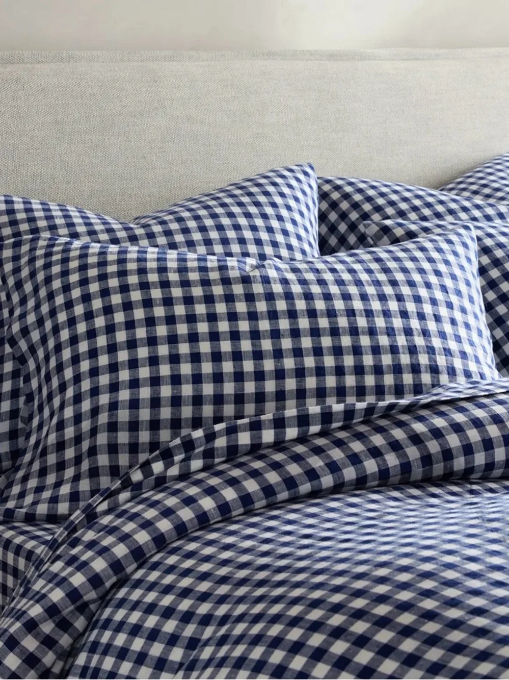Quince European Linen Gingham Duvet Cover Set, Full/Queen (Navy)
